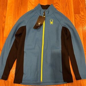 Spyder Boy's Full Zip Stryke Sweater Jacket Blue and Yellow